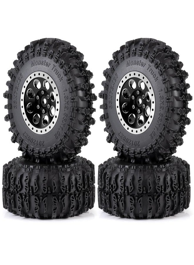 MORLORDY 1.3" Wheel Tires Set - 72mm Soft Sticky Tires and Aluminum Wheel for 1/18 TRX4M 1/24 Axial SCX24 Gladiator Bronco C10 JLU Deadbolt RC Crawler Car (Black) - Image 1